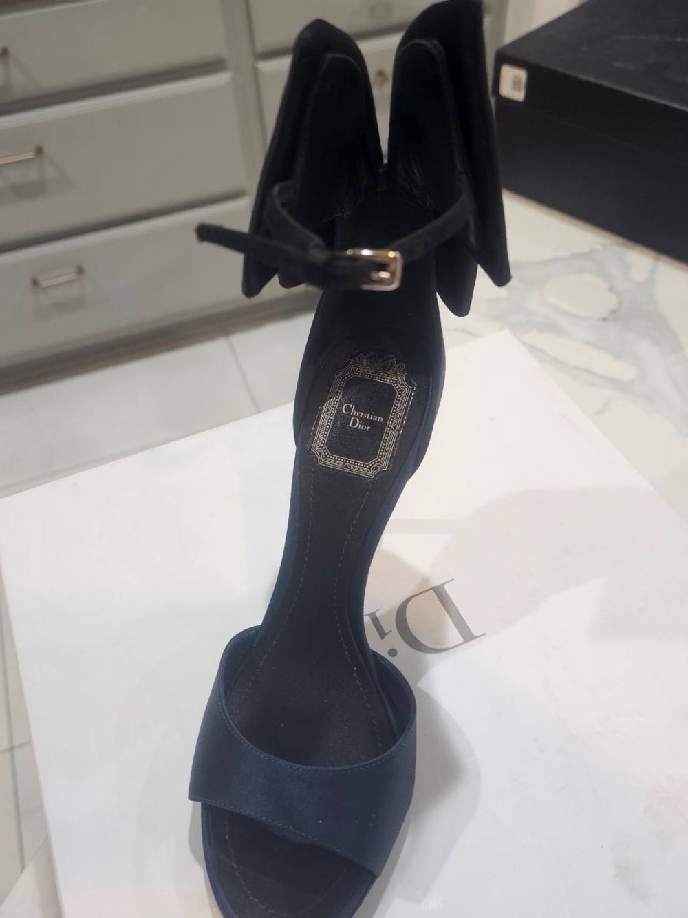 Dior Navy Blue Open-Toe Ankle-Strap Heel